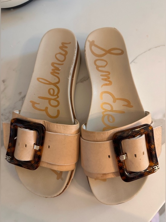 Sam Edelman Shoes - Sam Edelman Nude Slide Sandals with Tortoiseshell Buckles